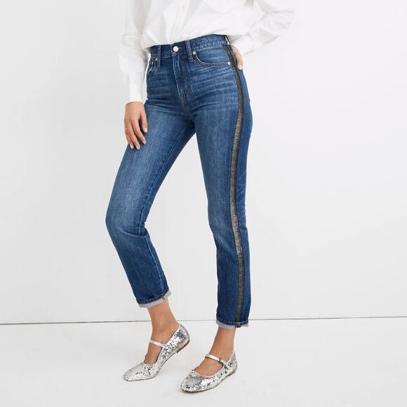 Madewell Denim - Madewell The Perfect Vintage Jean Metallic Tuxedo Stripe Edition Women’s Size 26
